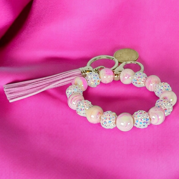 Beaded Bag / Key Charm Coquette Girl Dollette Pink Parisian Y2K New Preppy Glam - Picture 4 of 6